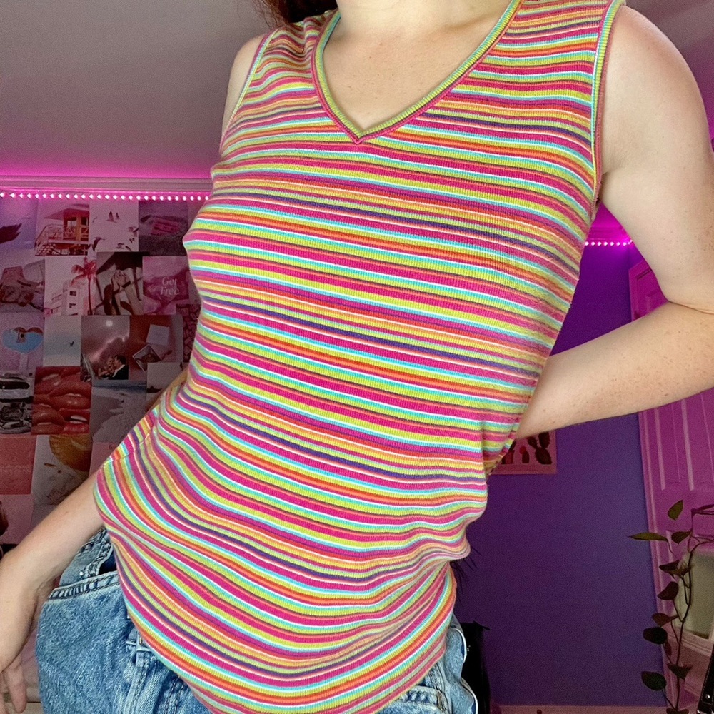 Vintage 80s Rainbow Striped Knit Vest